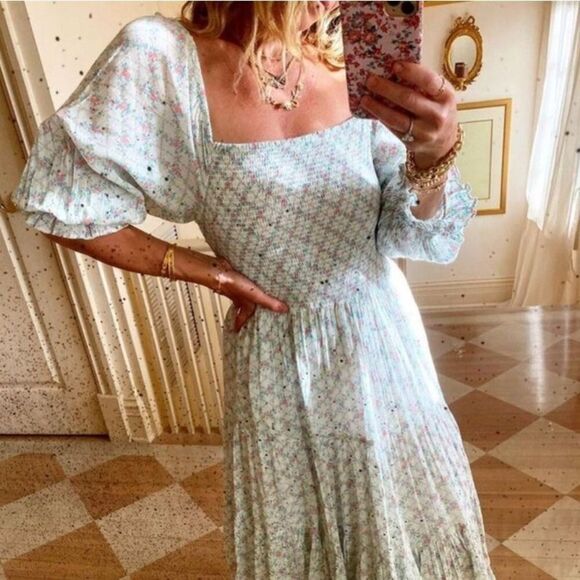 LoveShackFancy Rigby “The Prairie” Midi Dress Green Leaf Floral Women’s Size S - Picture 11 of 13